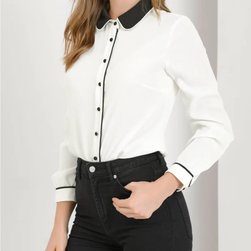 Nine West Black and White Button-Down Shirt